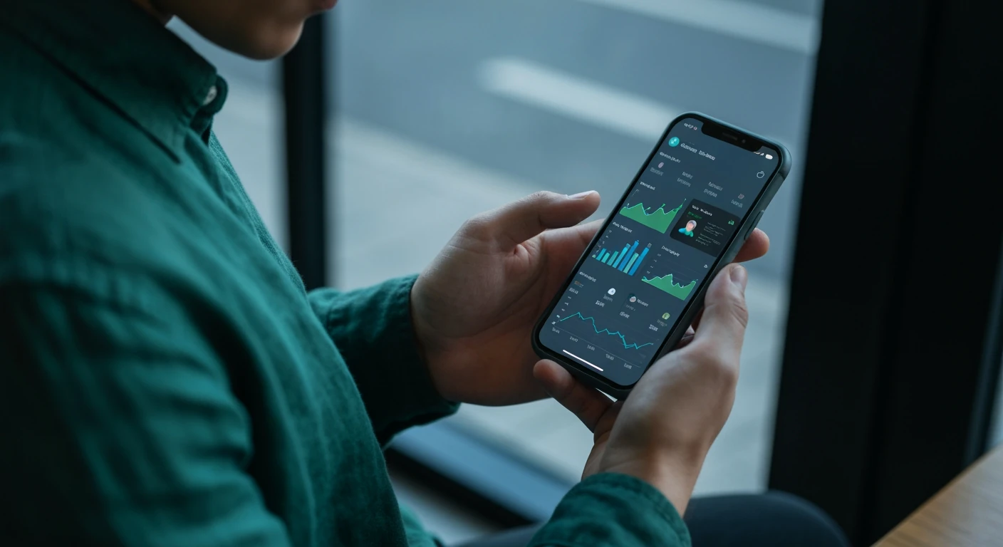A person analyzes news portal website analytics on a smartphone, displaying user demographics and engagement data, with a focus on mobile optimization.